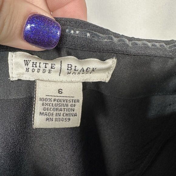 White House Black Market Y2K Strapless Floral Embroidered Black White Dress Sz 6 - Picture 5 of 5